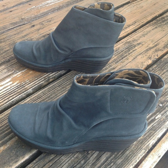 Fly London Green Brown Suede Ankle Lace Boots Booties Sz 7.5 8 EU 38 Wedge Shoes - Picture 5 of 6